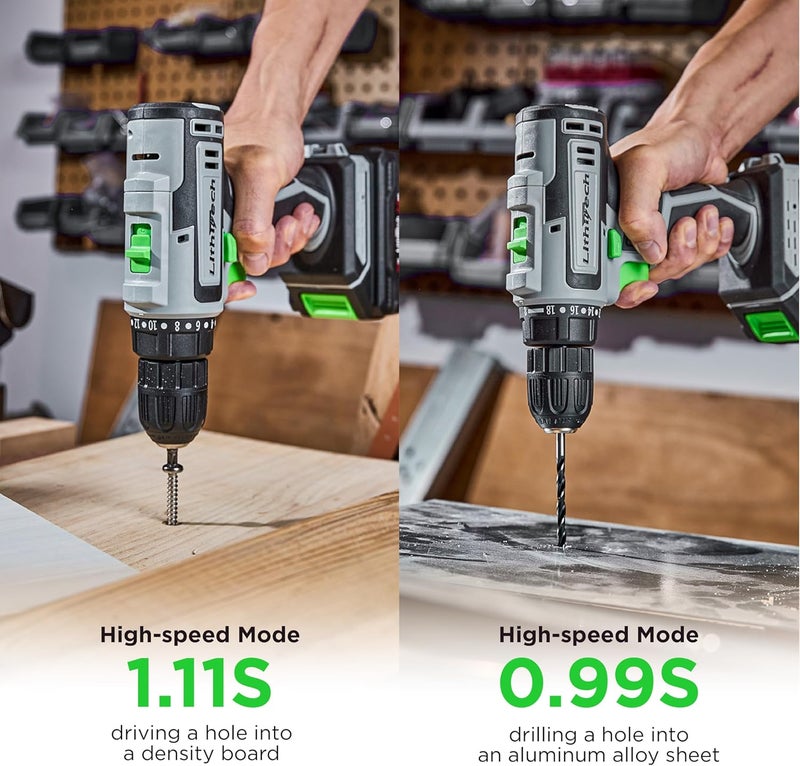 LITHITECH Cordless Drill Set, 20V Power Drill with Battery 2.0Ah and Charger, 3/8-Inch Keyless Chuck Electric drill, 18+1 Position, 2 Variable Speed, 380 In-lb Torque (Green) - Image 4